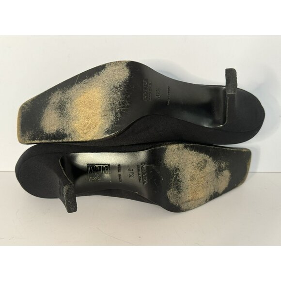 Prada Womens Vero Cucio 37.5  Black Fabric Square Toe Mid Heels Made in Italy - Picture 6 of 9